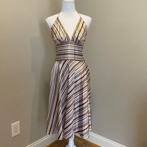 Satin-Like, Brown and White Striped Dress with Halter Top